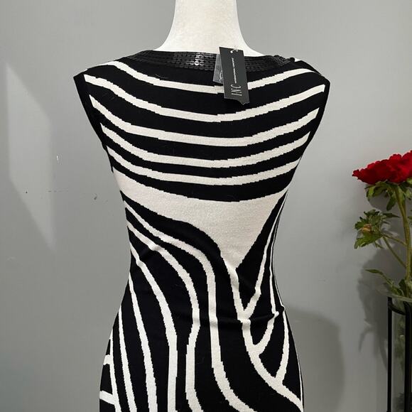 NEW INC Stripe Colorblock Iridescent Sequins Two Tone Bateau Knit Midi Dress NWT - Picture 4 of 16